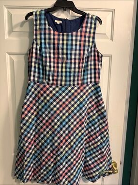 Talbots Sleeveless Navy Dress with Pastel Gingham